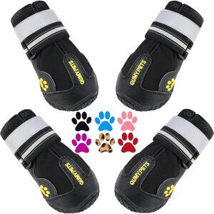 QUMY Dog Boots Waterproof Shoes for Dogs with Reflective Strips Rugged Anti-Slip